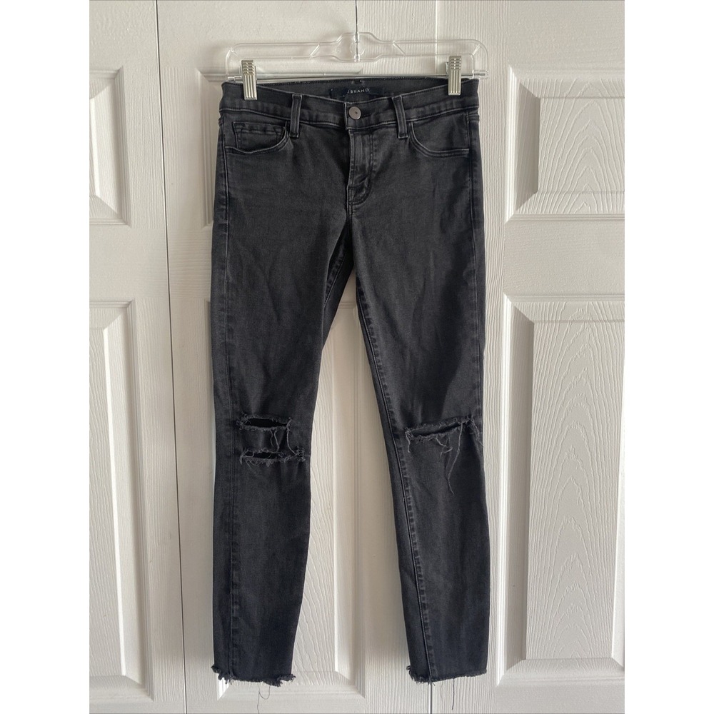 J Brand Womens 25 Low Rise Crop Skinny Black Mercy Jeans‎ Distressed